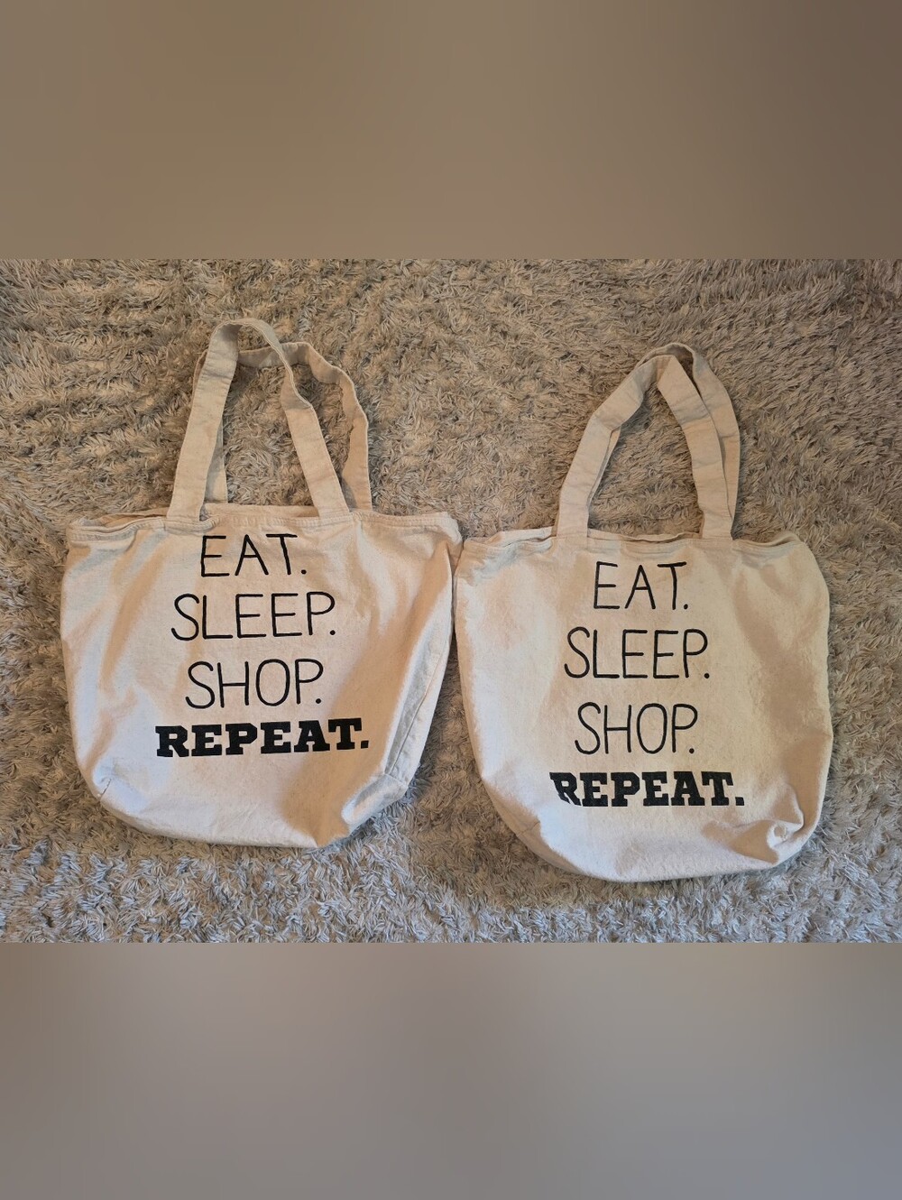 Large Canvas Tote Bags EAT. SLEEP. SHOP. REPEAT. Set of 2